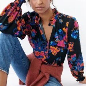 Anthropologie Black Floral Blouse Women’s Size Medium